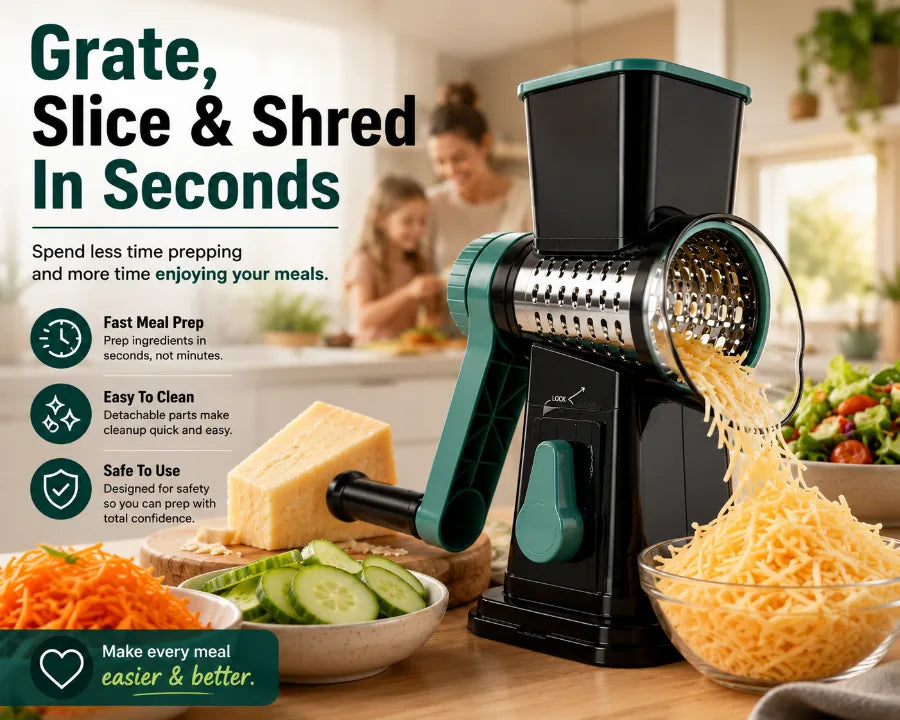 3-in-1 Rotary Cheese Grater | Manual Vegetable Slicer