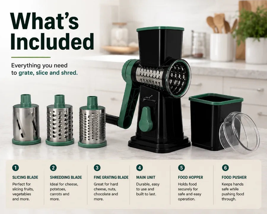 3-in-1 Rotary Cheese Grater | Manual Vegetable Slicer